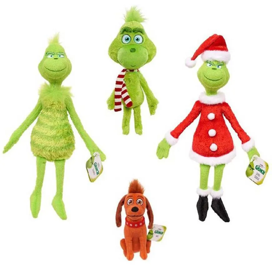 4pcs LOT Grinch Toys de pelúcia de 18-32cm Grinch Toys Christmas Grinch Max Dog Plush Doll Toy Brinquedos macios para crianças Presentes de aniversário L270L