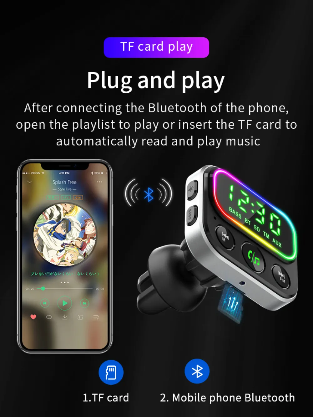 BC79 Car  FM Transmitter Bluetooth-Compatible 5.0 Car Kit MP3 Music Audio Player Hands-Free Calling Dual USB Port
