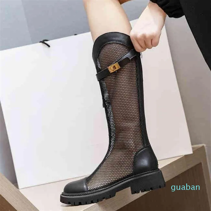 Moda-ver￣o preto alta plataforma martin boots fino fino botas frias malha hollow out design feminino sapatos