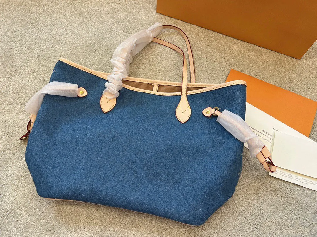 トートバッグ XXL DENIM SHOPPING BAG XXL Denim Rainbow Tote Bag - Handmade Upcycled Blue Jeans