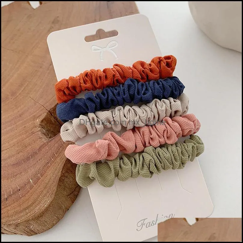 Accessoires pour cheveux 5 Pièces / Lot Chouchou Bandeau Cravate 11 Style Fille Satin Stretch Ponytail Holders Handmade Gift Bandeau Mxhom Mxhome Dhmfw