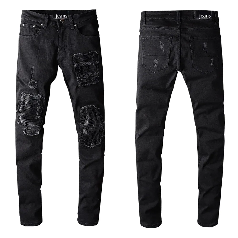 Fashion Black Patch Hole Slim Jeans für Männer Casual Hip Hop Streetwear Franed Brand Jugend Denim Bleistifthose 5200