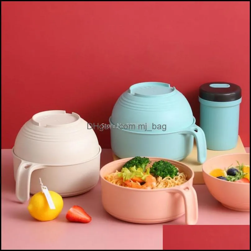 Skålar japansk stil Instant Noodle Bowl med lock Hushåll Single Table Set Student Lunch Box Drop Delivery 2021 Home Gard MJBAG DHY8U