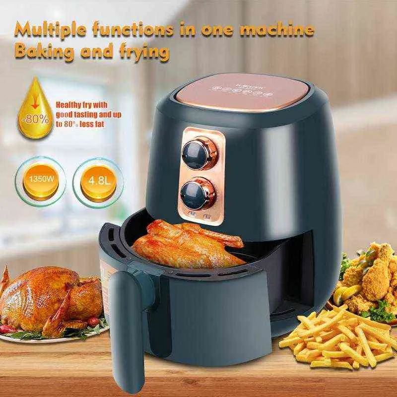 Household 4.8L Air Fryer Large-Capacity Home Cooking French Fries Fried Chicken Barbecue Smart Fume-Free French Fries Machine T220819