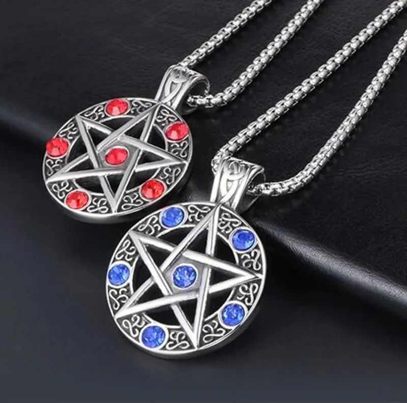 Pentagram Satanic Symbol Necklace Satan Worship Pendant Vintage Diamond Necklaces Jewelry Wholesale