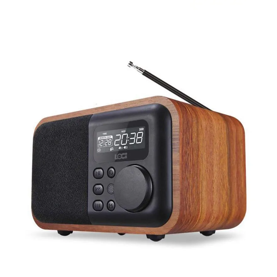 Nuevo altavoz de micrófono de madera multimedia de madera: altavoz micrófono IBox D90 con FM Radio despertador TF USB MP3 Player Retro Wooden 341Y