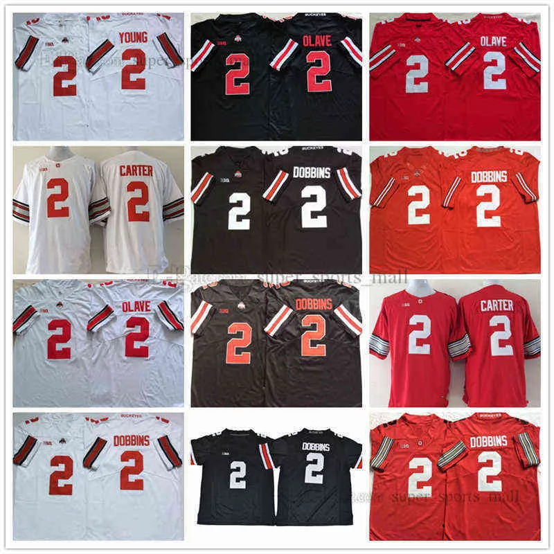 NCAA Ohio State Buckeyes College Football Jersey 2 J.K Dobbins Chase Young Chris Olave Cris Carter عالية الجودة مخيطات ريد أسود وايت