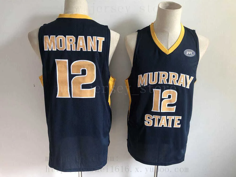 NCAA Murray State Racers 12 Ja Morant Jersey Temetrius Jamel College Basketball porte jaune bleu blanc OVC Ohio Valley