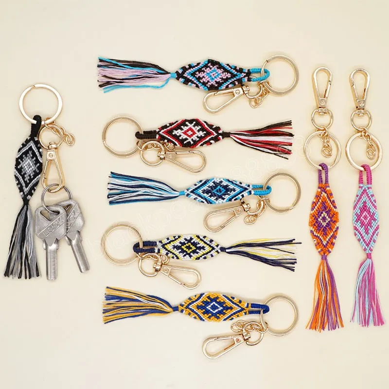 Handmade Tassel Macrame Keychains Boho Handmade key Holder Bag Car Hanging Jewelry Gifts Braided Cotton Rope Woven Keychain