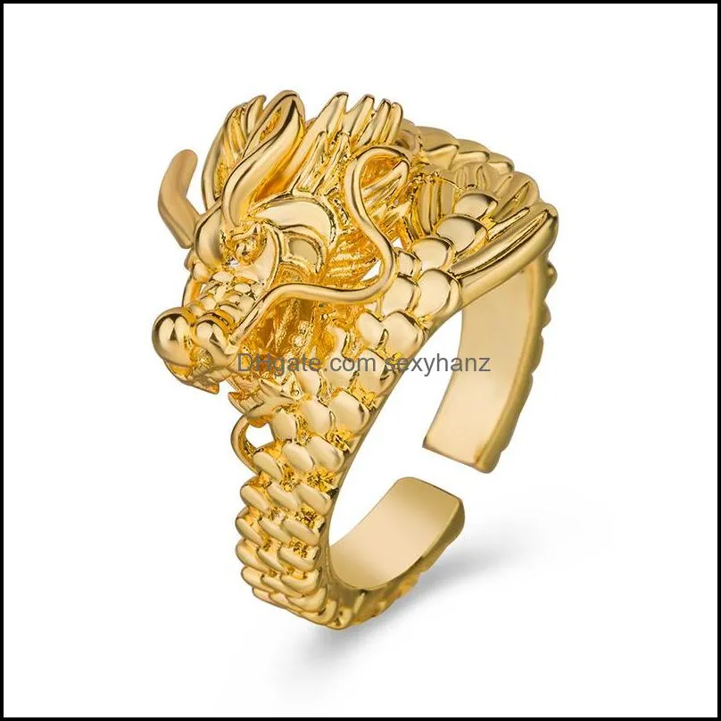 Band Rings Dragon Head Men Punk Boyfriend Gift Party Gold Ring Drop Deliver