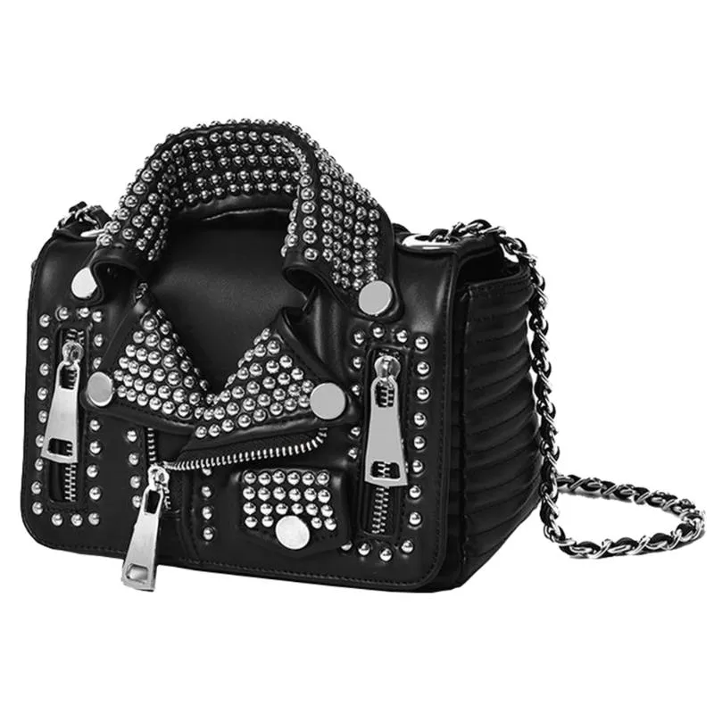 Akşam çantaları lüks tasarımcılar kadın deri el sanatları perçin ceket şekil punk tarzı messenger kızlar motor omuz crossbody bagevevening