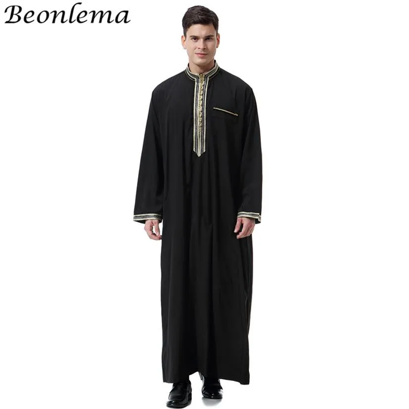 Beonelama Uomo Saudi Abaya Abaya Stand Twice Smooth Thobe India Dress Jubah Islamic Clothing for Men 3XL Homme Robes177M