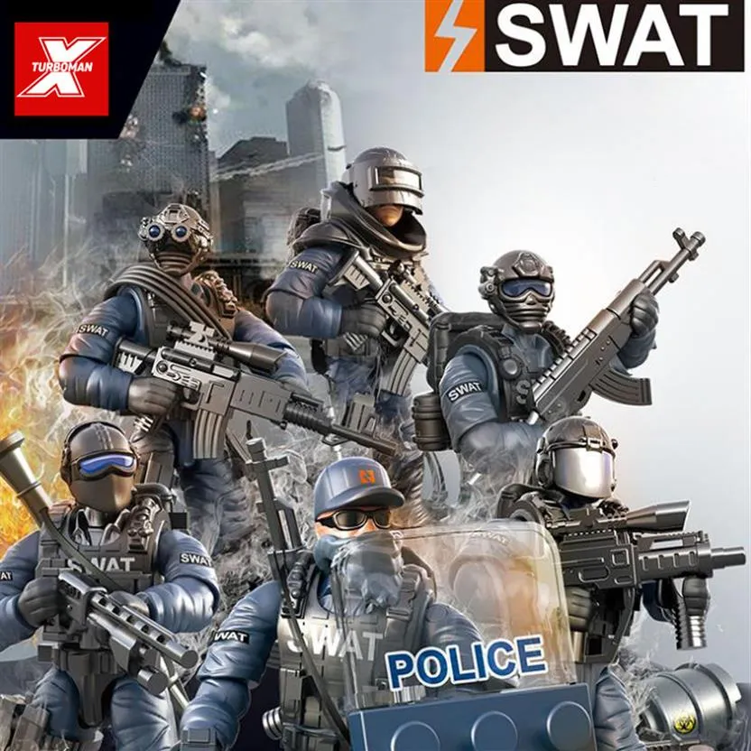المدينة مكافحة الإرهاب SWAT شخصيات بناء ضخمة ميجا العسكرية الحديثة سوبر شرطة فيلق Minifigs ألعاب الأسلحة للأطفال هدايا y1243p