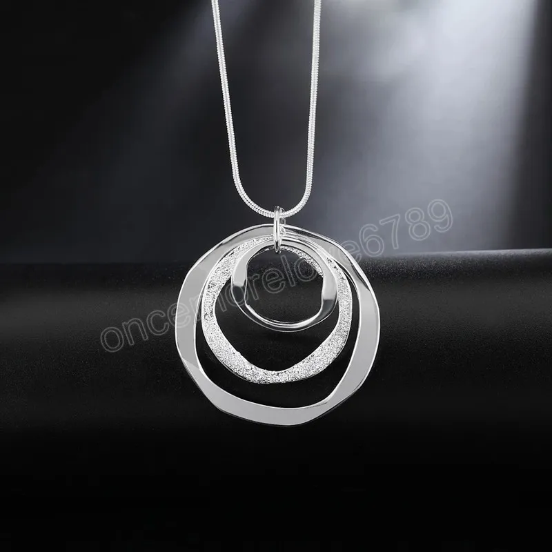 925 Sterling Silver Three Circle hanger ketting Frosted Necklace for Women Fashion Wedding Party Charm Jewelry