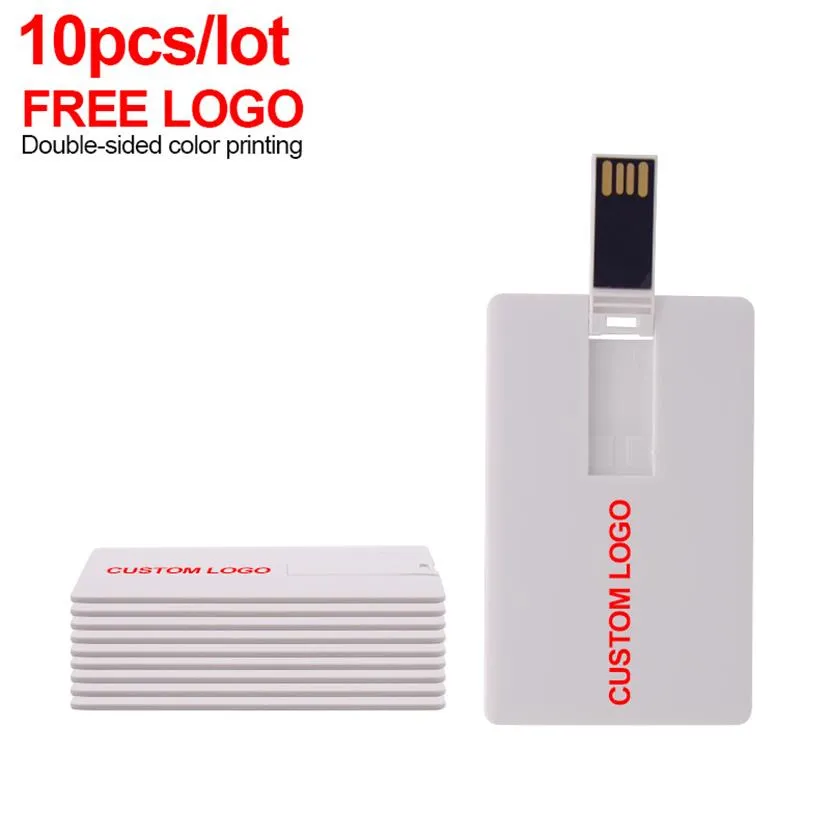 10pcs Lot Custom Logo USB 2 0 Flash Drives 4GB 16GB 32GB 64GB بطاقة الائتمان Pendrive Gift Stick Credit Pen Drive224W