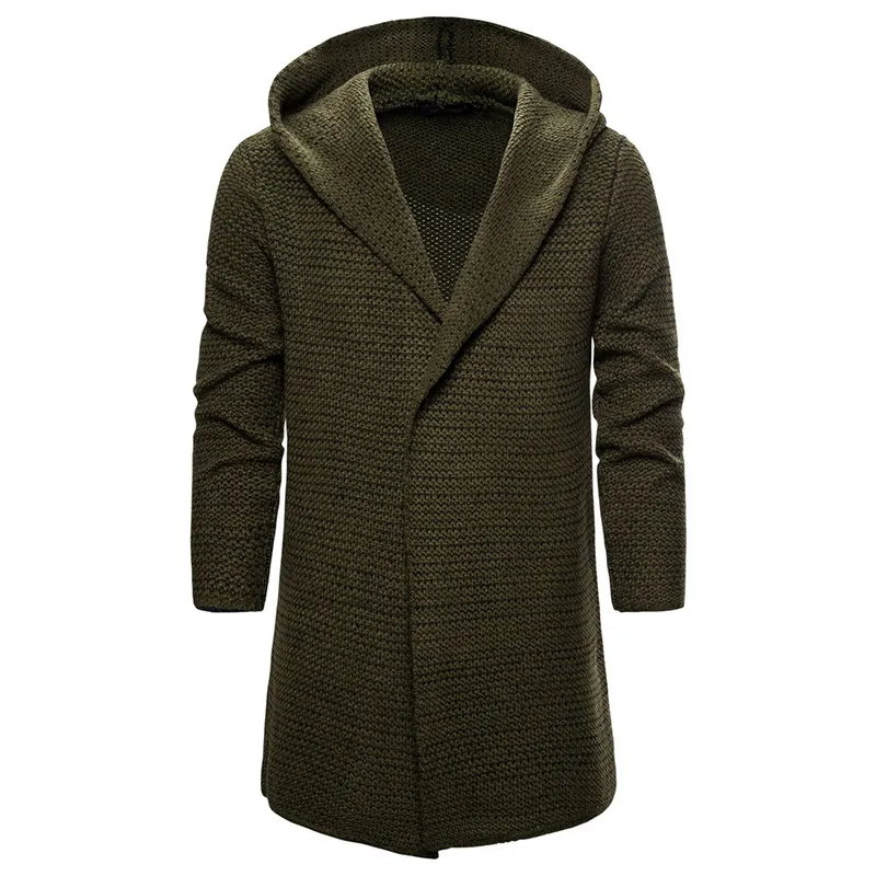 Pulls pour hommes Automne Cardigan Sweatercoat Hommes Lâche Pull à capuche Pull Tendance Vêtements Longue Armée Vert / KakiMen's