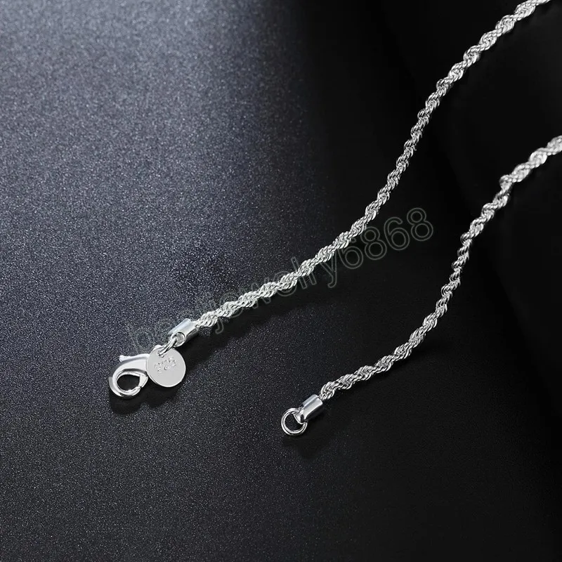 925 STERLING Gümüş 16/18/20/22/24 inç 2mm Flaş Bükülmüş Halat Zincirleri Kadınlar İçin Kolye Moda Düğün Cazibesi Takı