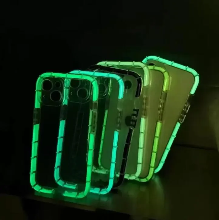 Clear Fluorescent Luminous Bumper Phone Cases Antichoc Transparent Soft TPU Air Buffer Camera Lens Protection Cover pour iPhone 14 13 12 11 Pro Max XR XS X 8 7 Plus DHL