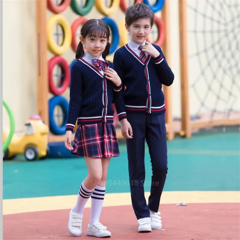 Clothing Sets Children School Uniform Shirts Coat Skirts/pants Collar Suit Plaid Baby Girl Boy Korean Fashion Cotton Kindergarten JapaneseCl