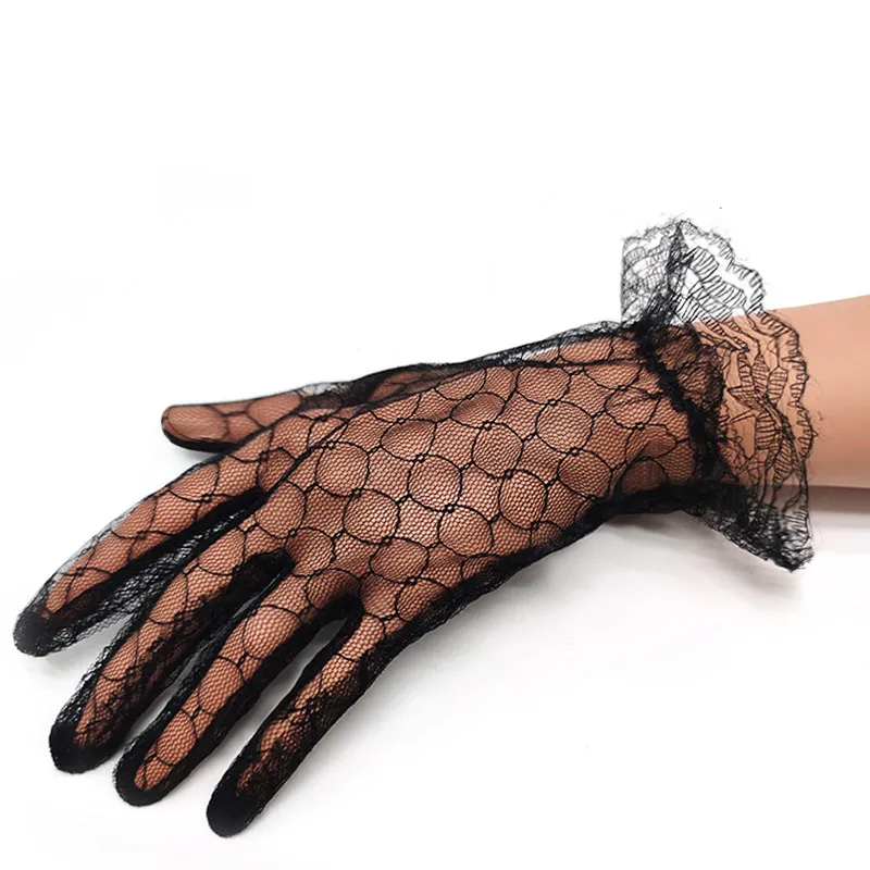 Biała czarna rękawiczka ślubna Ochrona UV koronkowe rękawiczki dla kobiet eleganckie puste delikatny wzór żakardowy akcesoria ślubne 211652