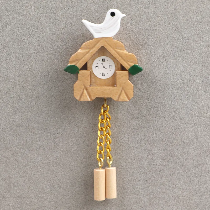 2 szt. Miniaturowy drewniany zegar ścienny z kukułki Mini ptak zegar ścienny do mini domu kuchnia mikro krajobraz sceny