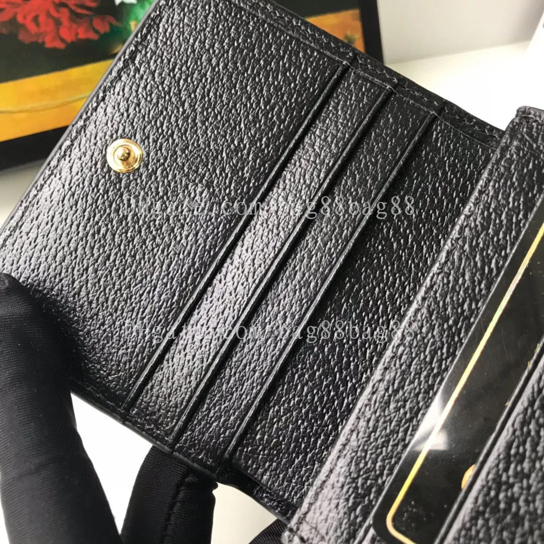 Realfine Bags 5A 523155 11cm Ophidia Card Case Wallet Handbag Black Canvas Dust Bag2976の女性向け