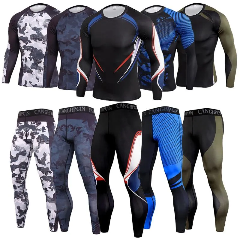 Herren-Trainingsanzüge, Teil-Sets, langärmelig, T-Shirts, Hosen, Herren, Fitness-Strumpfhosen, Kompression, schnell trocknend, Jogginghosen, Trainings-Leggings, Workout-Hose