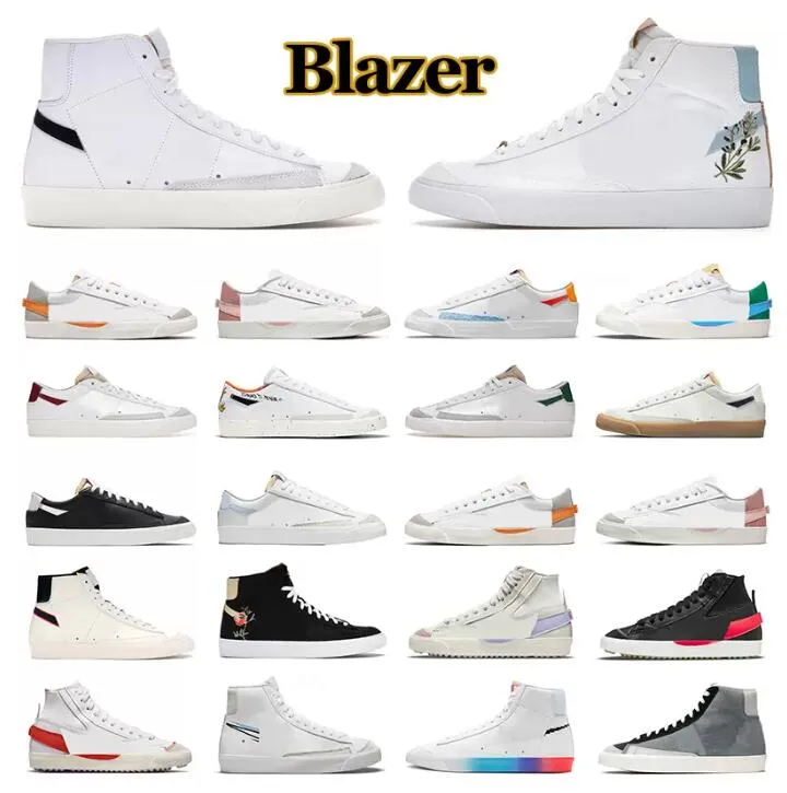 2022 Blazer de alta calidad Mid 77 Zapatos informales Vintage Bajo Mujeres Negro Blanco Girasol Cool Gris Gris Indigo Mensaje para hombres Flatistas de zapatillas