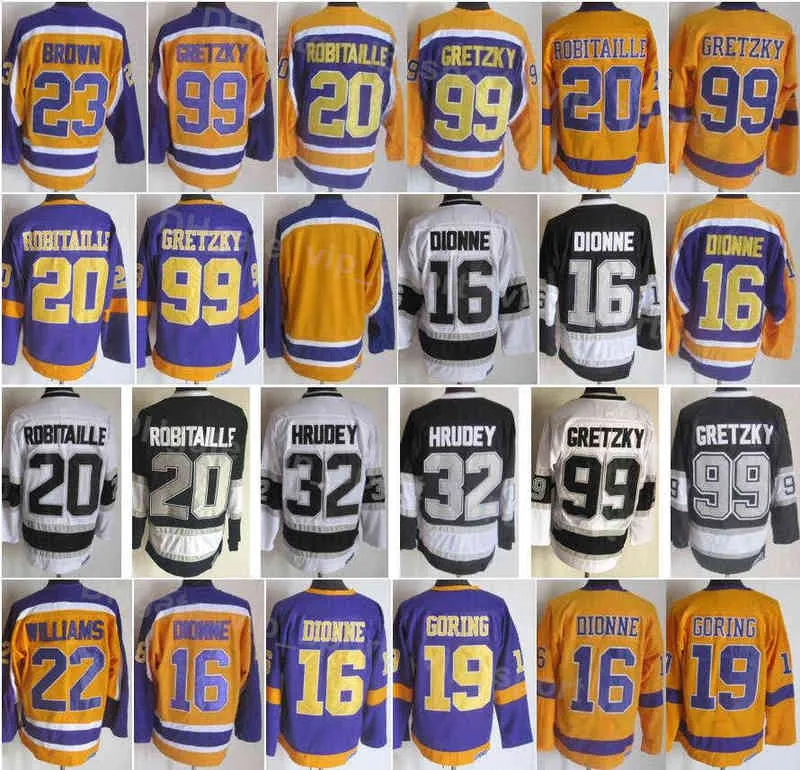 Men Hockey Vintage Retro 20 Luc Robitaille Jersey 32 Kelly Hrudey 23 Dustin Brown 99 Wayne Gretzky 19 Butch Goring All Stitched Black Ye