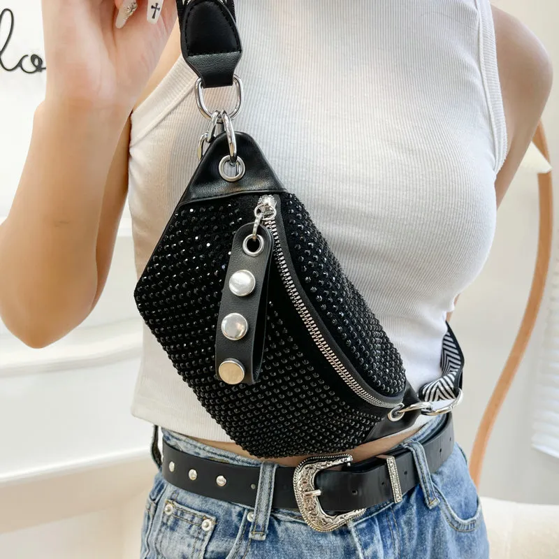 Midjesäckar Glänsande diamanter Fanny Pack för Women Bag 2022 Liten Pu Leather Shoader Crossbody Luxury Travel Hip Bagwaist