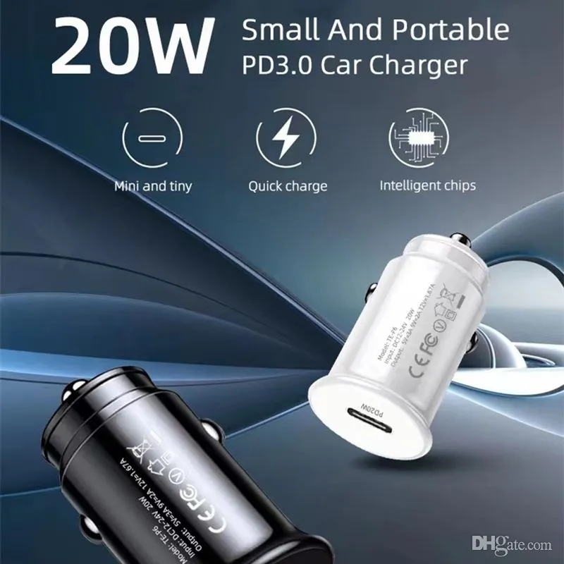 PD 20W billaddare Snabb laddning av USB C Type-C Power Adapter Car Charger f￶r iPhone 12 13 Pro Max Samsung S20-surfplatta