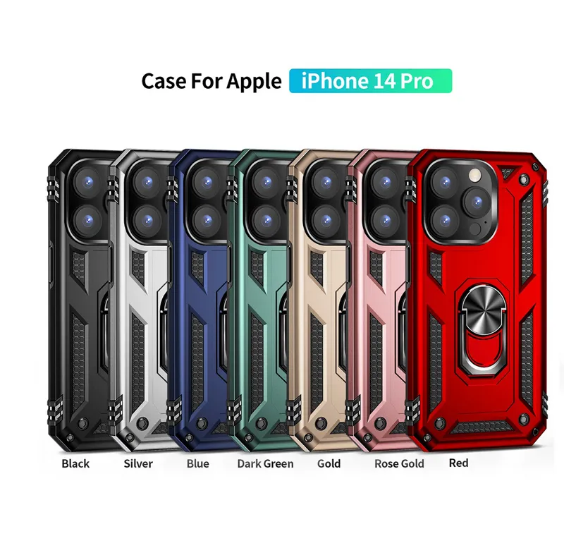 iPhone 14 Plus 13 12 11 Pro Max Samsung S22 S21 S20プラスUltra Google Pixel 6 Pro Heave Heave Hybrid Rugged Shockproof Rubber Finger Ring Holder Standカバー