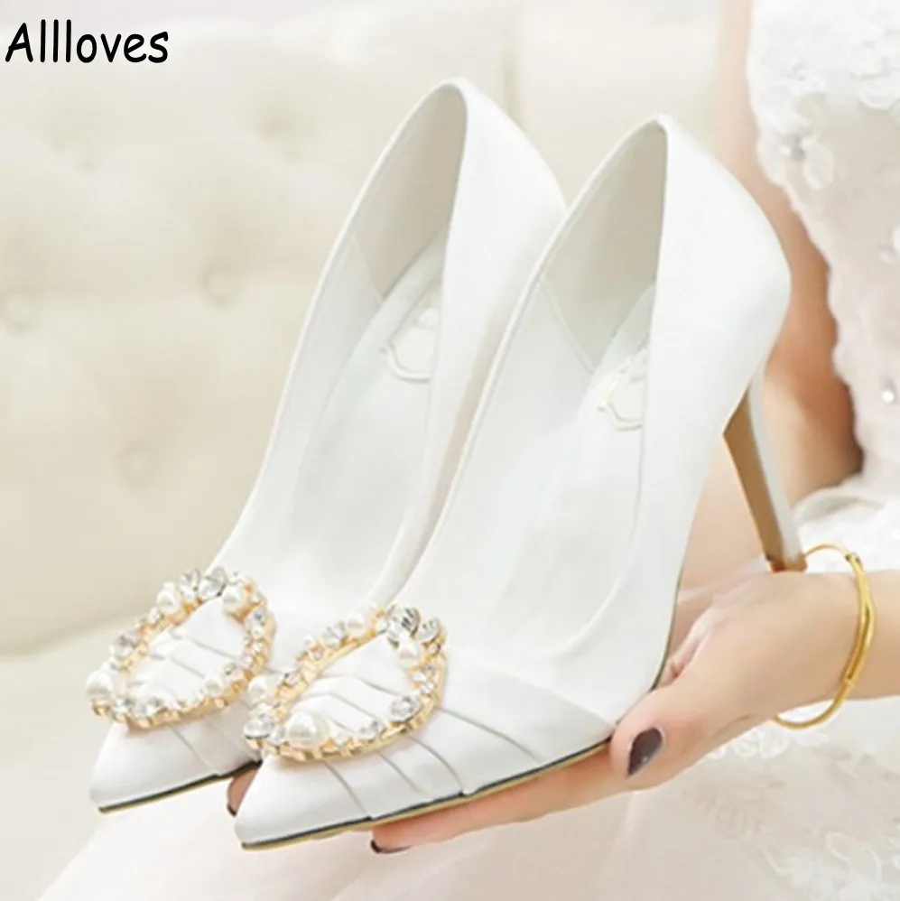 7 cm blanc chaussures de mariée pour mariage élégant perles plis talon pompes bout pointu femmes chaussures Stiletto AL9855