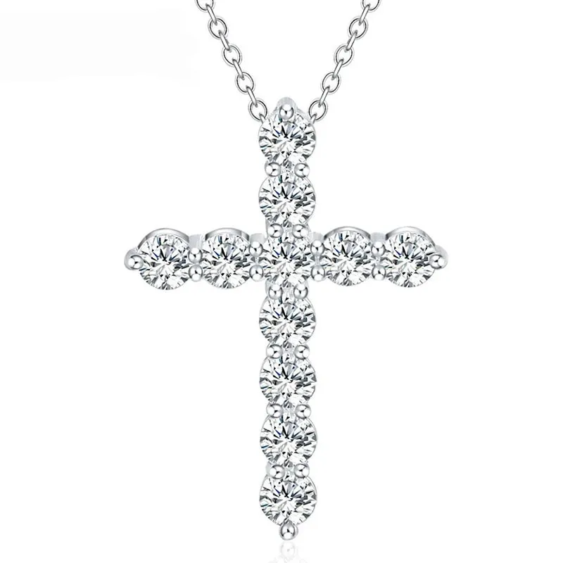 925 Sterling Silver Large Zircon AAA Cross Pendant Necklace For Women Fashion Wedding Party Charm Jewelry