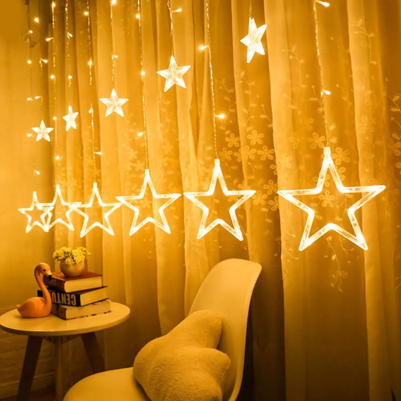 Remsor 3,5 m Fairy Star LED Curtain String Lights Garland för hembröllopsfest Holiday Decoration Indoor 220V EU Plugged