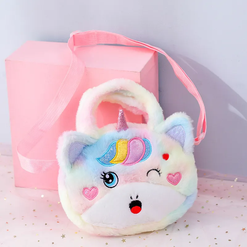 Peluş Unicorn Crossbody Omuz Çantaları Kadın Kız Karikatür Kozmetik Depolama Çantası Dış Mekan Sevimli Telefon Koşusu Ins