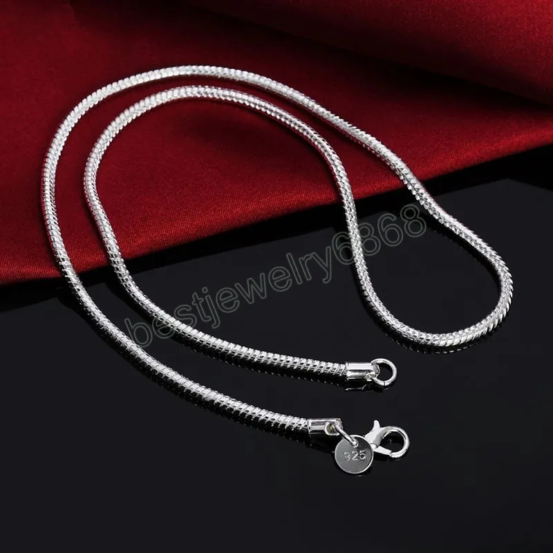 925 Sterling Silver 16/18/20/22/24 بوصة 3 مم قلادة سلسلة الأفعى للنساء