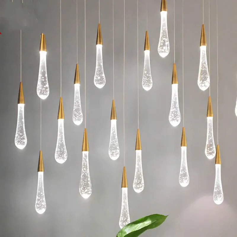 Hangende lampen trappenhuis kristalverlichting kroonluchter led strip bubble light moderne glans cristal druppel lange verlichtingpendant