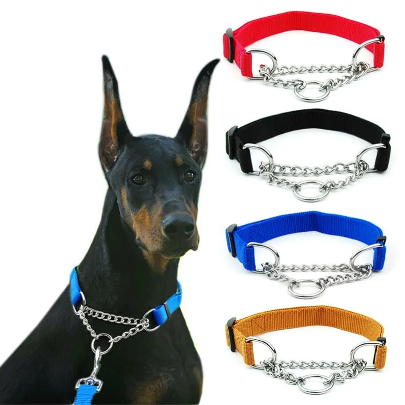 Collari per cani Guinzagli Collare Martingal con catena a maglie saldate Accessori per addestramento con pizzico in nylon per animali domestici Regolabili per cani di taglia grande