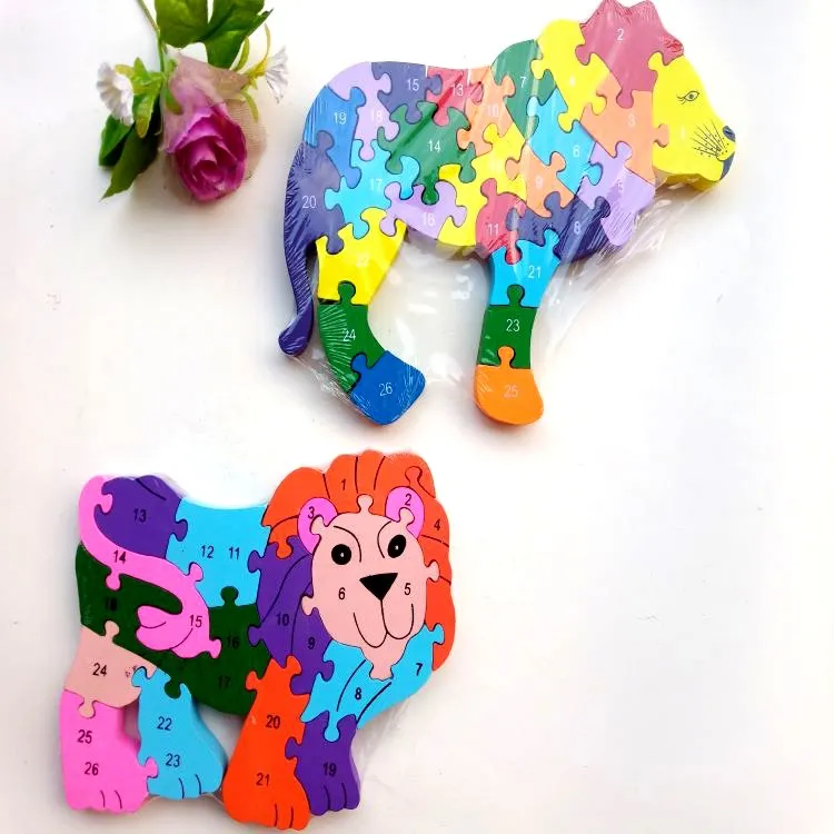 Teaching Aids Baby 3D Jigsaw Puzzle Wooden Animals 26 English Letters DIY Learning English Children's Building Block Toys Gifts