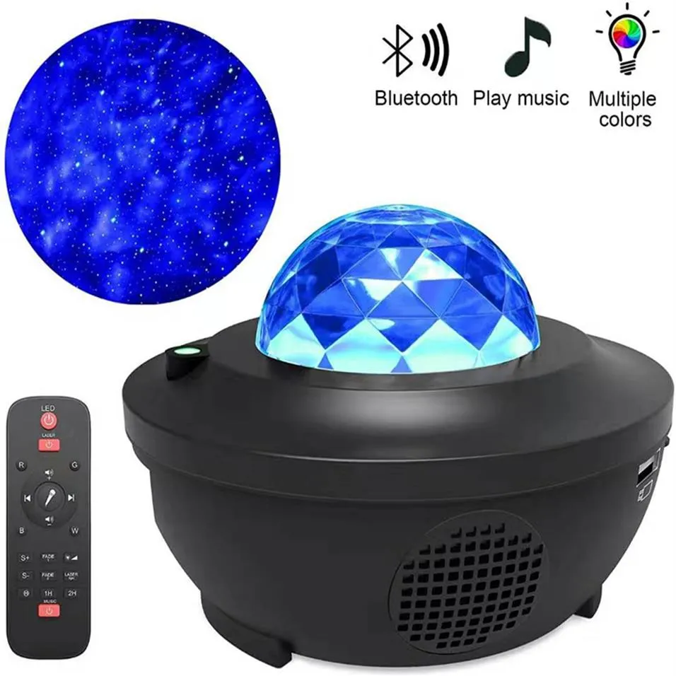 Uzak Lazer Gece Işığı Led Müzik Yıldızlı Gökyüzü Projektör Okyanus Dalgası Ses Kontrolü Bluetooth Hoparlör Çocuk Oyunu Partisi RO300E