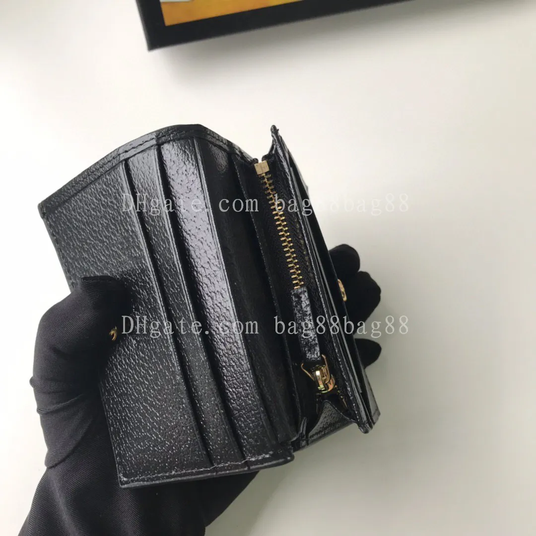 Realfine Bags 5A 523155 11cm Ophidia Card Case Wallet Handbag Black Canvas Dust Bag206yの女性のための財布