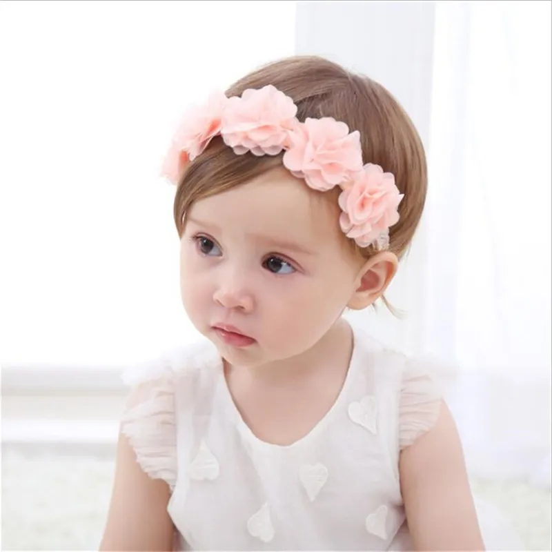 Haaraccessoires baby bloem kroon hoofdband chiffon krans roze lintbands kinderen meisjes handgemaakte doe -het -zelfhoofdkleding accessoireshair