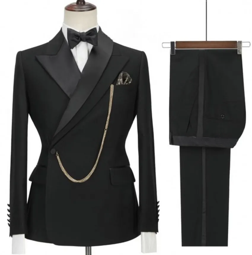 Совершенно новый дизайн двойного воротника мужски свадебные смокинги Black Groom Wear Fashion Men Blazer 2 кусок костюм для выпускного вечера/ужина.