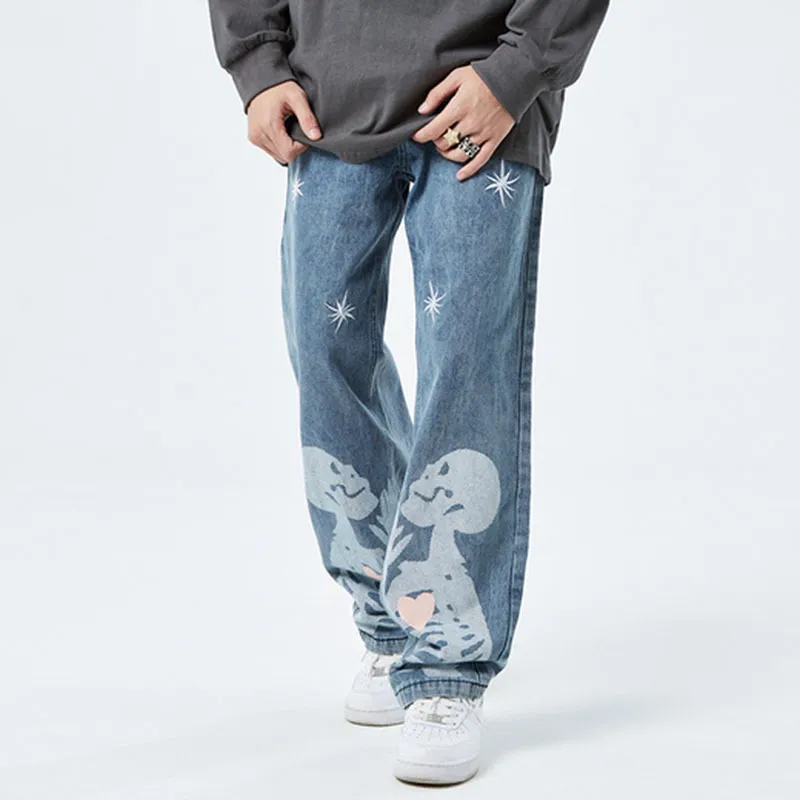 Мужские джинсы мужская вышивка Harajuku хлопковые брюки брюки гаремы мужчина мужская джинсовая густы