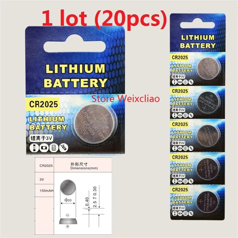 20pcs 1 LOT CR2025 3V Lithium Li Ion-Knopfzelle Batterie CR 2025 3 Volt Li-Ionen-M￼nzbatterien 302p