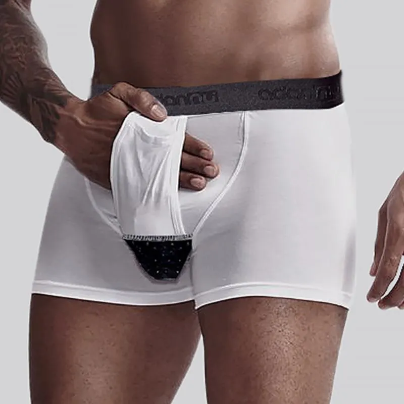 Cuecas sexy homens boxer pênis bolsa u convexo bulge underpant algodão respirável roupa interior balas anel separado gay calcinha troncos a5under