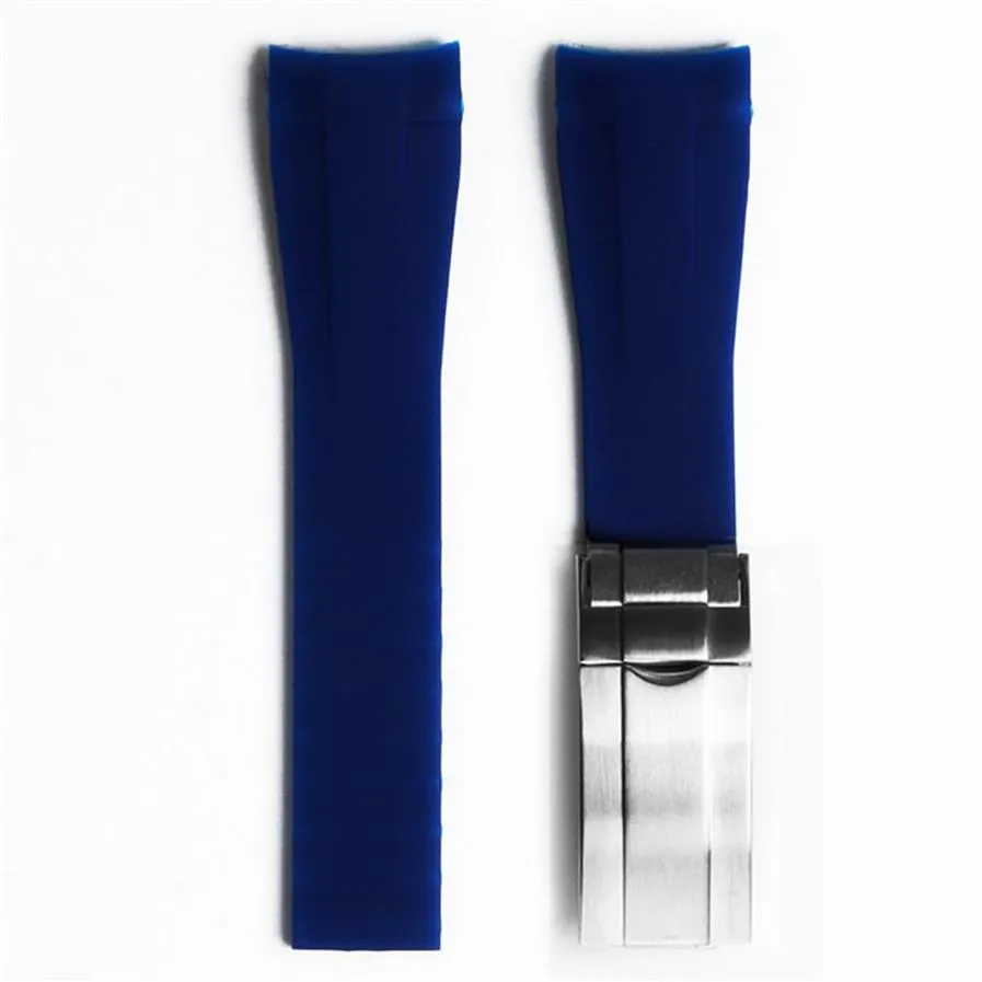 Резиновый ремешок из нержавеющей стали, бретель для пряжки, аксессуарный браслет для мужчин 20 мм черно -голубые зеленые инструменты de262k