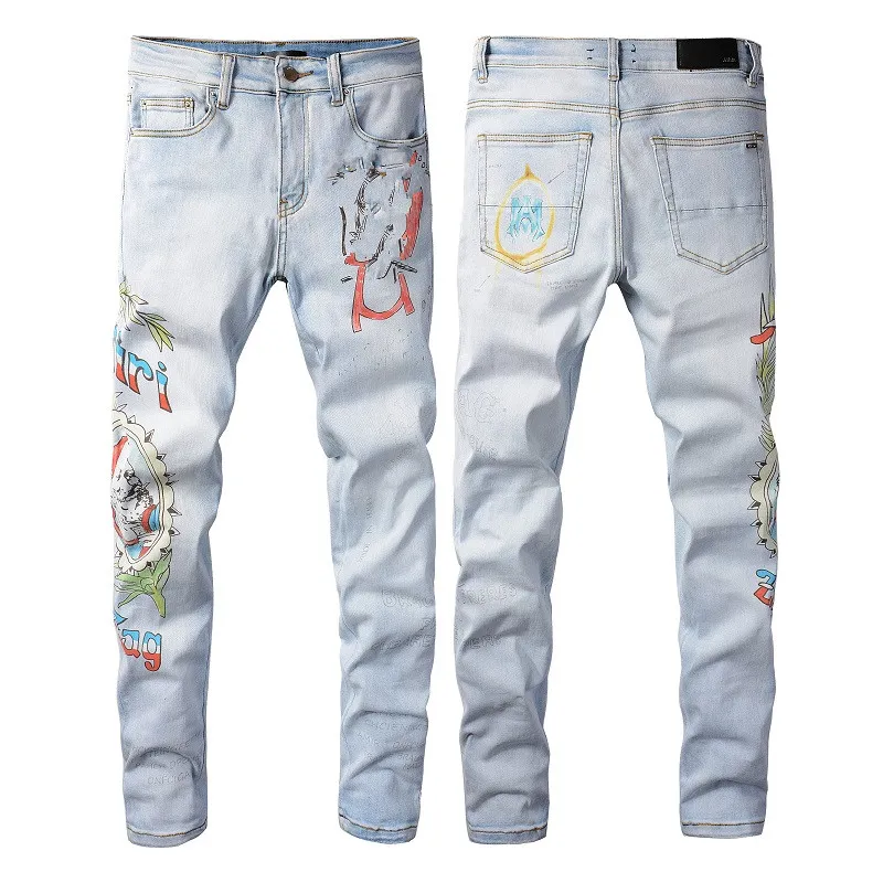 2022 Herrmodedesigner Skinny Rak Slim Ripped Jean elastisk Casual Motorcykel Biker Stretch Jeansbyxa Klassiska byxor jeans storlek 28-40