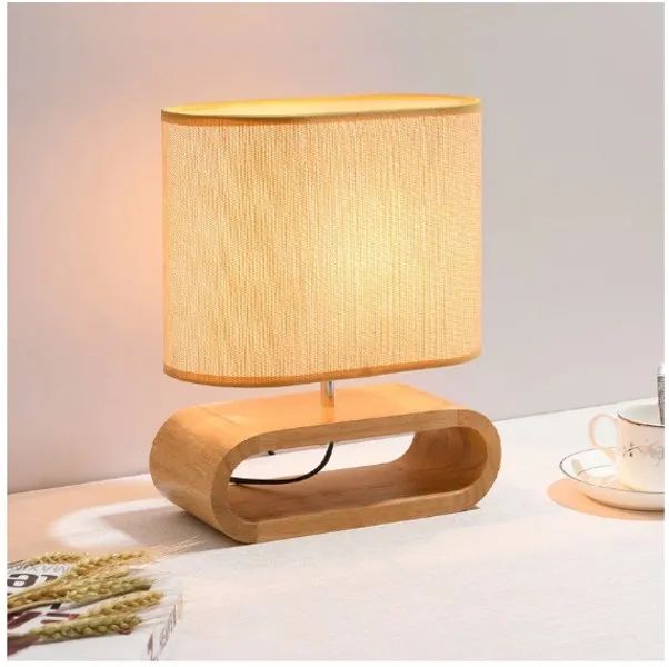 Lampe de Table nordique à Base de bois, abat-jour en tissu, pour salon, chambre à coucher, lampes de lecture de chevet, luminaire décoratif d'intérieur E27